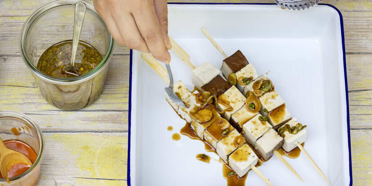 vegane teriyaki marinade tofu spiessli